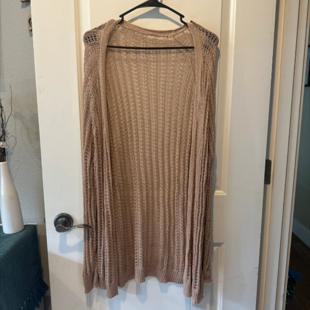 Unbranded Tan Beige Pointelle Knit‎ Open Front Cardigan Sweater XL New